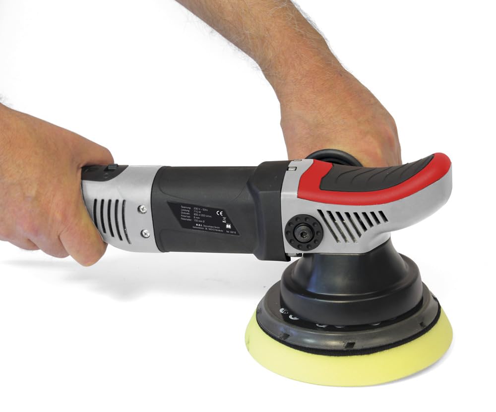 Dino KRAFTPAKET 640247 8 mm-710 W - Pulidora excéntrica con rotación Forzada, Juego con Esponja de Pulido de 125 mm, Funda para Coche y Barco, Color Gris