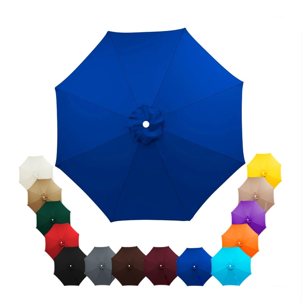 Parasol Replacement Canopy 2.5m, 2.7m, 3.5m, 6/8 Arms , Garden Umbrella Replacement Parasol Fabric, for Yard, Beach, Garden Umbrella, Canopy Only, Beige(Blue,2.5m/8-Ribs)