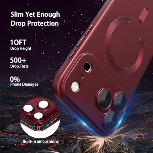 Image of DIZORO Magnetic Case for (iPhone 17 Pro Max) Case [Compatible with MagSafe][Built-in Camera Lens Protector] Slim Bumper Shockproof Metallic Luster Back Cover Phone Case - Wine Red