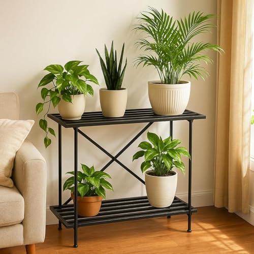 Image of Bee Creative Plant Stands for Outdoor Balcony, Flower Pot Stand for Indoor Plants, Large Metal Planter Stand for Living Room, home decor, Indoor & Outdoor plants Stand (2 TIER B)