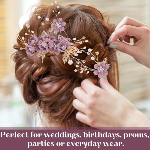 4 Pieces Durable Hair Comb Wedding Bridesmaids Wedding Hair Accessories Hair Comb for Bridal Accessories for Bridesmaids or Flower Girls Simple and Generous (Purple) - Image 4