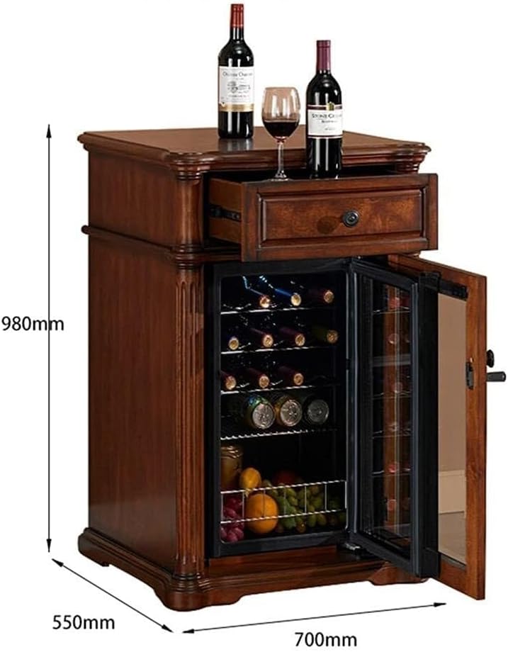 20-Bottle Vintage Wine Cooler, Built-in/Free-Standing Wine Fridge, 60x55x98cm, Quiet &, Dual-Temperature Zone, Brown(Black)