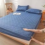 Tolldek Betttuch 90x200cm Protection, Kariert Spannbettlaken Wasserbett Einfarbig, Matratzenschutz Polyester Baumwolle Tagesdecke Blau Unterbett für Matratze