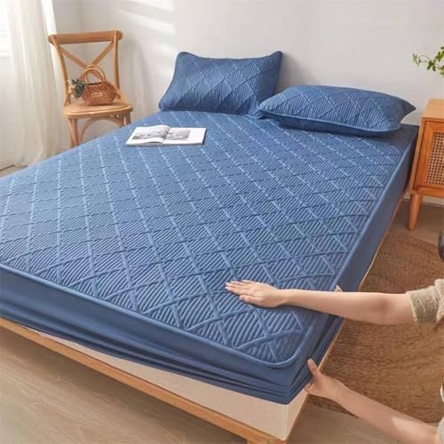 Tolldek Betttuch 90x200cm Protection, Kariert Spannbettlaken Wasserbett Einfarbig, Matratzenschutz Polyester Baumwolle Tagesdecke Blau Unterbett für Matratze