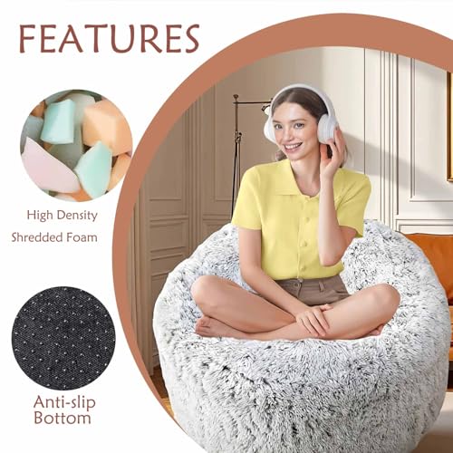 Image of Plush Faux Fur Bean Bag Chairs, Memory Foam Filled Sofa Chair Shape Bean Bag for Adults /Teens /Kids, Ultra-Soft Lazy Sofa for Living Room Bedroom College Dorm, Grey
