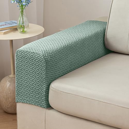 Couch Arm Covers,Sofa Arm Covers Set of 2 Polyester Stretch Anti-Slip Furniture Protector Washable Armchair Slipcovers (Green,Large)