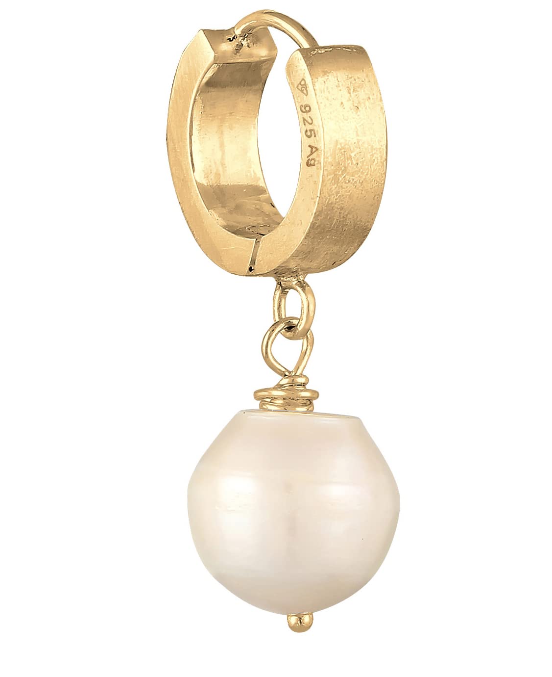 Kuzzoi Herren-Ohrring Creole mit Perle, Single Scharnier Creole (13mm) rund, Goldener Ohrring für Männer mit Süßwasserperle, 1 Stück Ohrhänger aus 925 Sterling Silber vergoldet