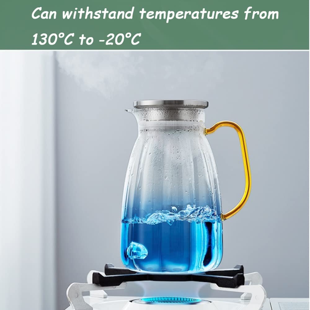 Nff Jarra De Cristal, Jarra De Agua De Cristal De 1,75 L con Tapa, Jarra De Cristal Resistente Al Calor Azul Degradado Apta For Zumo, Té, Leche, Café (Color : Gradient Blue)