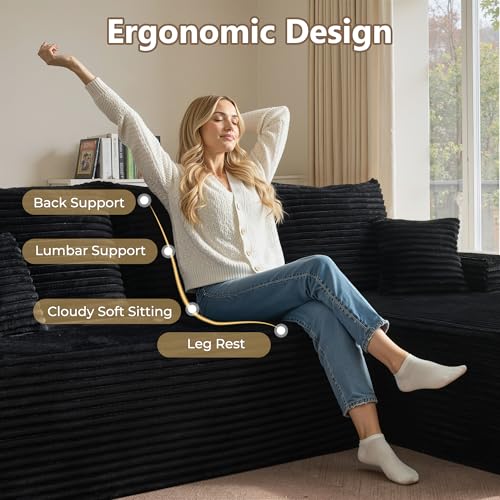 Image of HOOOWOOO Plush L Shaped Sectional Couch,97 inch Assembly Free Modern Minimalist Sofa,Boneless Corner Couch in A Box for Apartment Renting House Office(Right Chaise Black)