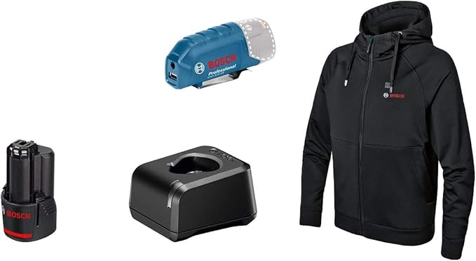 Bosch Professional sudadera calefactable GHH 12+18V XA (incl. adaptador de carga con USB GAA 12V-21 + batería GBA 12V 2.0Ah + cargador GAL 12V-20) - Talla XL
