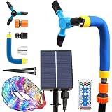 GYAM Rociador trampolín con Luces LED, rociador rotación automática 360 °, 65.6 pies 200 LED Luces Cadena solares Control Remoto, Parque acuático Aire...