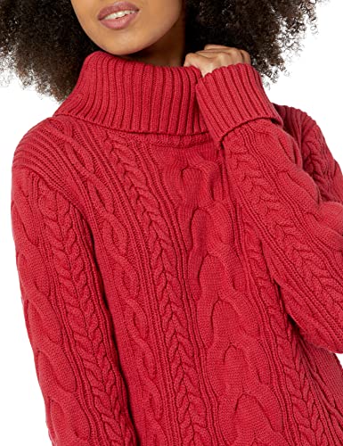 Image of Cable Stitch Women's Cotton Blend Cable Knit Turtleneck Pullover Sweater - Fisherman Long Sleeve Chunky Textured Top