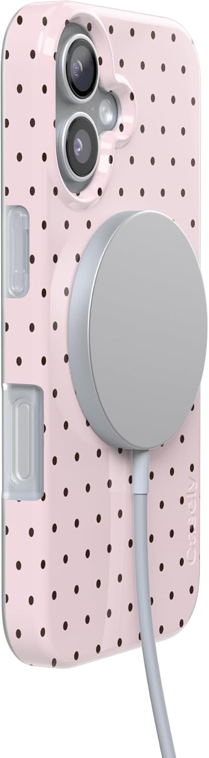 Casely iPhone 17 Case | On the Dot | Pink & Brown Polka Dot | Compatible with MagSafe | Classic Ultra Slim Design