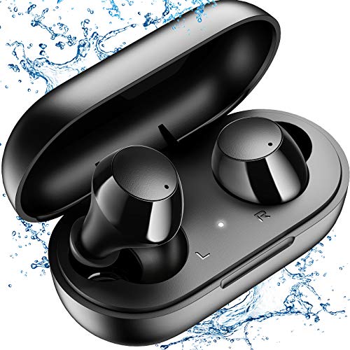 Waterproof Wireless Earbuds,Kurdene Bluetooth Earbuds with Wireless Charging case,Touch Control in Ear Bluetooth 5.0 Headphones CVC 8.0 Noise Cancelling Earphones with Deep Bass Sound for Sports-Black