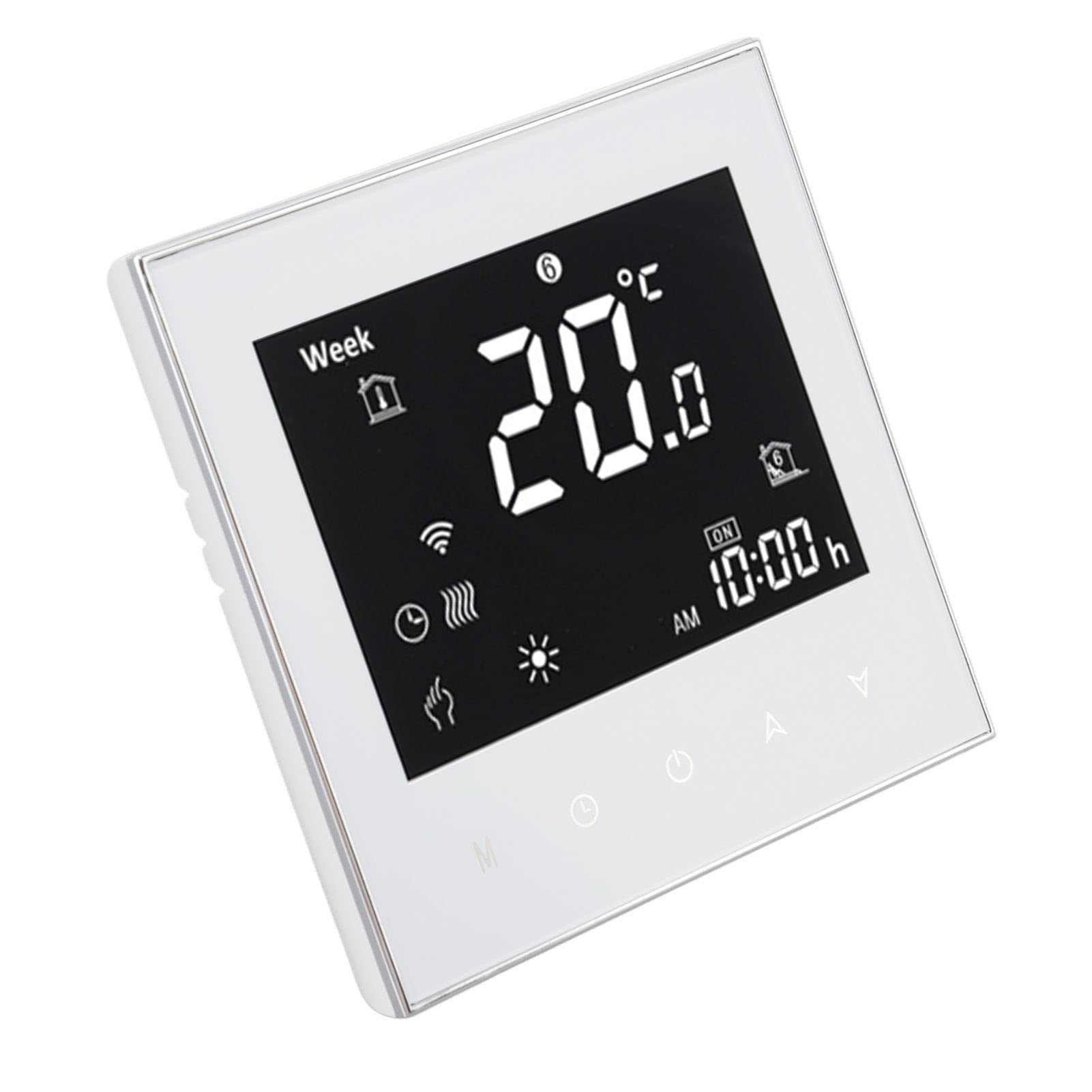WiFi-programmierbarer Digitaler Thermostat mit Hintergrundbeleuchtetem LCD-Bildschirm für Smart Home-Heizung, Schwer Entflammbar, weiß