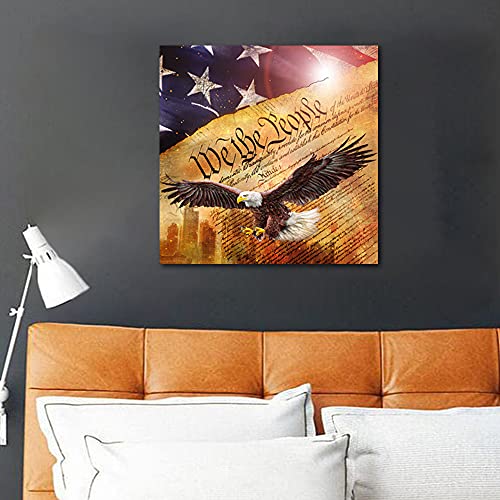 Eagle Canvas Wall Art, American Flag Print Wall Decor Military Decoration For Living Room Bedroom Office Native American Country Room Decals Americana Home Poster Artwork Gifts Framed Easy To Hang #TOP4