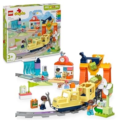 LEGO DUPLO Grande Treno Comunitario Interattivo - Giochi Didattici per Bambini e Bambine da 3 Anni in su - Include un Treno Giocattolo Push&Go con Suoni e Luci  16 Pezzi di Binario e 4 Figure - 10428