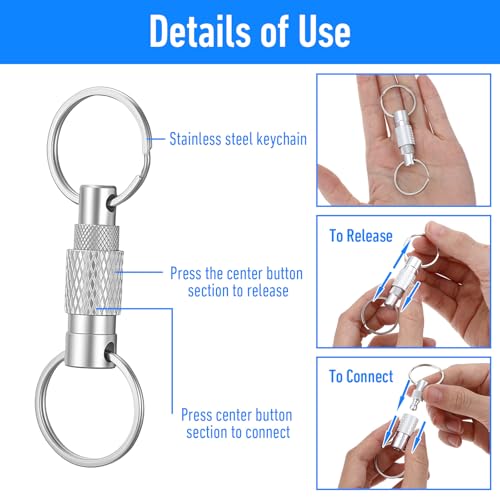 2er Pack Schnellverschluss Schlüsselkarabiner Schlüsselbund Key Organizer Drehbar Abnehmbar Schlüsselanhänger Metall Mit 4 Geteilten Schlüsselringen Für Männer Frauen Auto Geldbörse Taschenzubehör