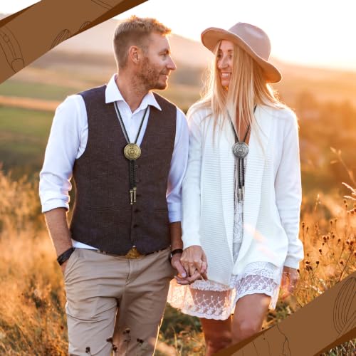 Image of Lyrow Bolo Ties for Men Women Native Western Cowboy Bola Tie Turquoise Stone Faux Leather Necktie Tie for Costume Accessories