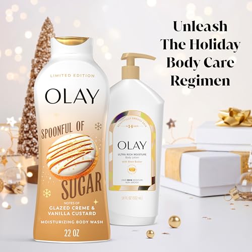 Olay Body Wash for Women, Hydrating & Moisturizing, Holiday Edition, With Plant Based Cleansers, B3 Complex, For All Skin Types, Spoonful of Sugar with Glazed Crème & Vanilla Custard Scent, 22 fl oz image 10