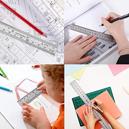 Edelstahl Lineal Metall Lineal Stahllineal Kante Messwerkzeug Edelstahl-lineale Präzisions Edelstahl-lineal Set Metall Lineal für Engineering, Lehre Und Büro Zeichnungen, 15cm/20cm/30cm(12 Stücke）