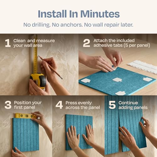 Image of X-Large Cork Board Alternative 12-Pack Felt Bulletin Board Thick and Decorative Pin Board for Home Office Walls 47.24 x 35.43 Inches with 72 Adhesive Tabs - [Light Turquoise]