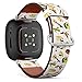 CJBROES Replacement Leather Watch Band, Compatible with Fitbit Versa 3 and Fitbit Sense of Wristband Bracelet Accessory - Aztec Cartoon Mexican Food