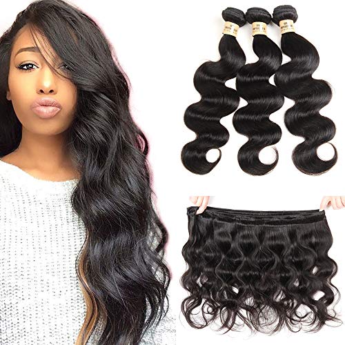 VIOLET Brazilian Body Wave Human Hair 3 Bundles 18 18 20in, 100% Unprocessed Brazilian Human Hair Weave Double Weft Bundles Natural Black Color