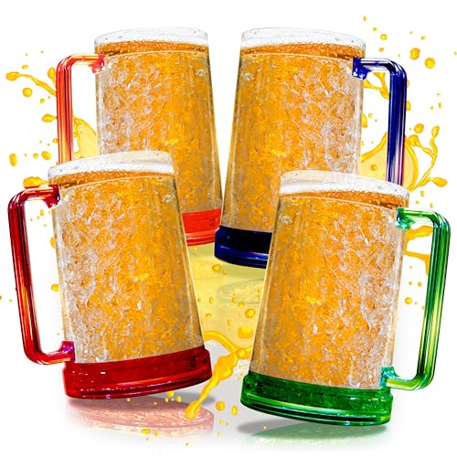 Comparison: Best Freezer Beer Mugs 9 Granatan Beer Mugs with Gel Freezer 16 oz, Double Walled Beer Mugs with Handles, Color Handles Set Of 4