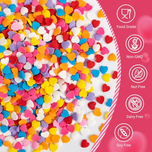 Image of Edible Confetti Sprinkles,Colorful Heart-Shape Cake Decoration,Rainbow Round Candy for Cake Decorating,Pastel Sprinkles for Desserts Baking,Birthday Party,Festival Day Baking Supplies