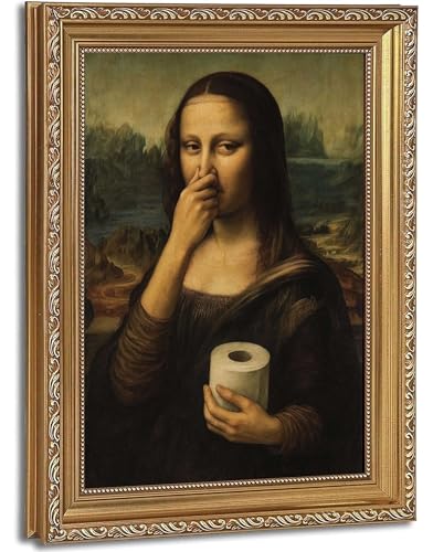 Gold Framed Funny Eclectic Bathroom Canvas Wall Art Vintage Humor