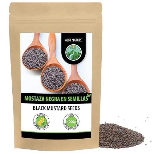 Semillas de mostaza negras y marrones (1kg), especua 100% natural, secadas suavemente, veganas y sin aditivos