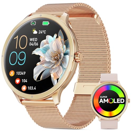 Joautrial Smartwatch Donna, 1,75 AMOLED Grande Schermo Orologio con Chiamate Bluetooth, Doppie cinghie, 100+ Modalità Sportive Fitness Tracker con Sonno/Cardiofrequenzimetro per Android iOS (Rosa)