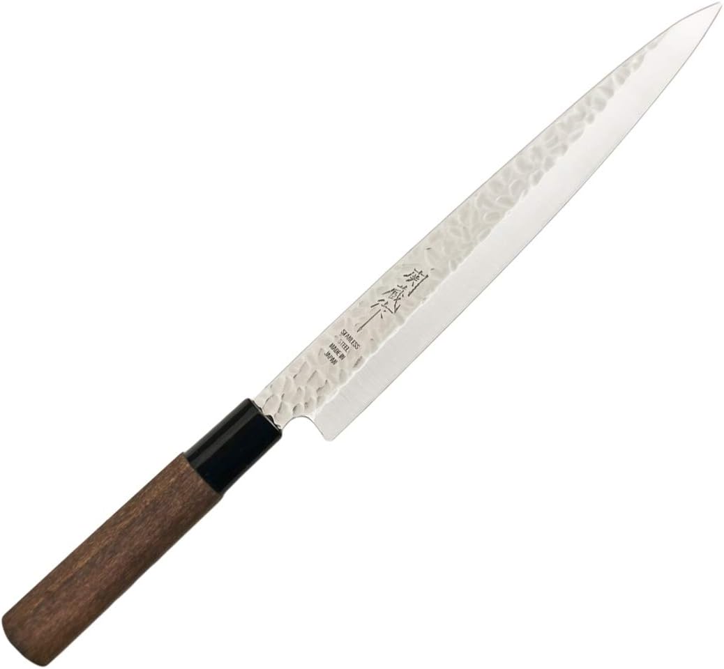 Hinomaru Collection Sekizo Japan Quality Stainless Steel Non Stick Yanagiba Sashimi Sushi Knife Chefs Knife 13.75" Itamae Sushi Chef Knife With Wooden Handle Made In Japan (Hammered Blade 13")