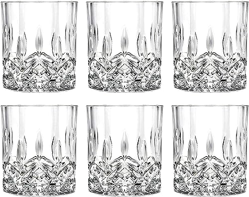 Doeek Whiskey Glasses Set of 6 300ML/10OZ Premium Scotch Glasses Bourbon Glasses for Cocktails Rock Style Old Fashioned Drinking Glassware 300ml Set Of 6(A)