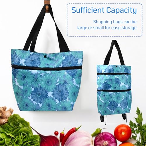 Vielseitiger 2-in-1 Einkaufstrolley, Klappbare Einkaufstasche mit Rollen, Klappbarer Einkaufswagen für Zuhause und Supermarkt, Maximale TragfäHigkeit 20kg – Bild 3