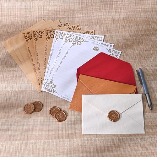 BAYTORY 27Pcs Stationery Paper and Envelopes Set, A6 Vintage Envelopes, Love Letter Papers Letter Writing Kit, Letter Writing Stationery for Invitation (Multicolor & Letter Papers)