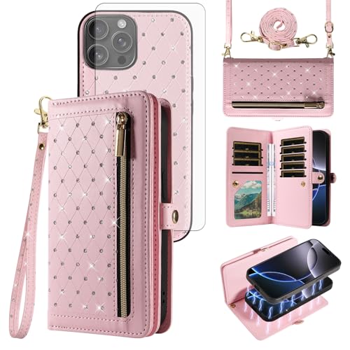 Coque iPhone 16 Pro Max Asuwish amovible 6,9 pouces avec portefeuille zippé et porte-cartes