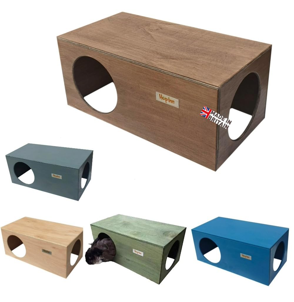 Hop Inn Rabbit Hideaway House Hideout (Oak) 60 x 30 x 25cm for Large Medium and Small Rabbits and Cats - Arrives Readymade - Built to Last - All Weather using Protek ECO Shield - Handcrafted in the UK
