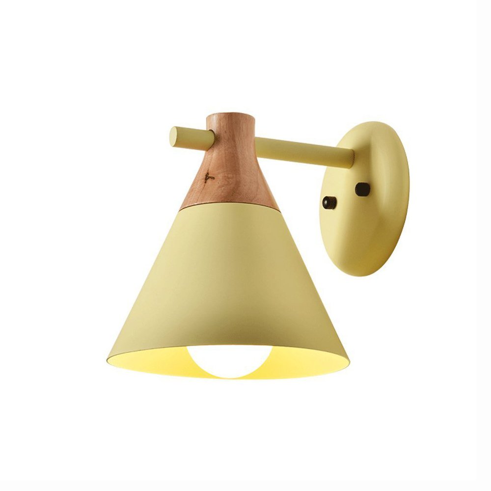 OZBMA Wall Mounted Light Nordic Simple Wooden Macaron Lamp Sconce Creative Fashion E27 Single Head Metal Fixture Bedroom Living Room Corridor Warehouse Lantern Reading (Yellow)