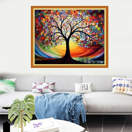 Image of Dooxvey Cross Stitch Kits for Adults Stamped Full Range of Embroidery Starter Kits for Beginners 11CT Printed Cross Stitch Patterns Needlepoint Kits Stamped Crossstitching-Starry Sky Tree 16x20 inch