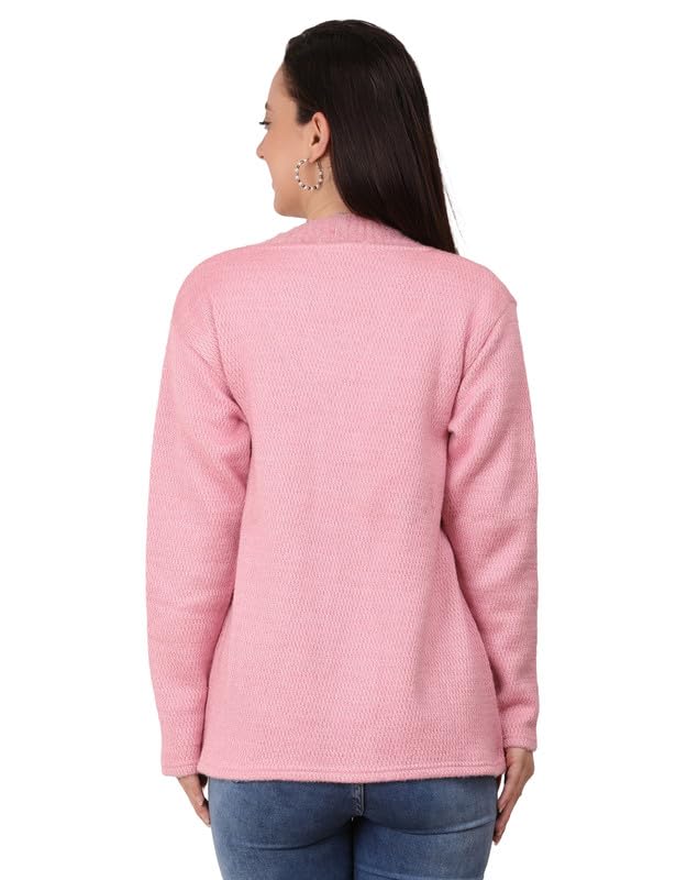 Image of MANRA Women's Woolen V-Neck Buttoned Full Sleeve Cardigan Self Design Soft Wool Fabric Winter Wear Pure Wool Sweater Fully Warm, Front Pockets Cardigan