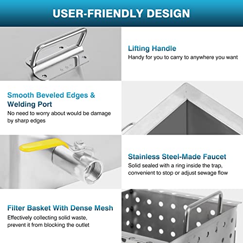 Ironwalls 8Lbs Top Inlet Commercial Grease Interceptor, Stainless Steel Grease Trap 4 Gallon, Under Sink Grease Trap Waste Water Oil-Water Separator For Restaurant, Cafe, Canteen, Factory, Kitchen thumb #5
