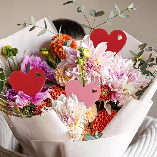 200 Stück Herz Kraftpapier Anhänger, Rosa Geschenkanhänger, Herz Kraftpapier Anhänger Etiketten Rot und Baumwollschnur 20M für Party Geburtstag Valentinstag Christmas Hochzeit
