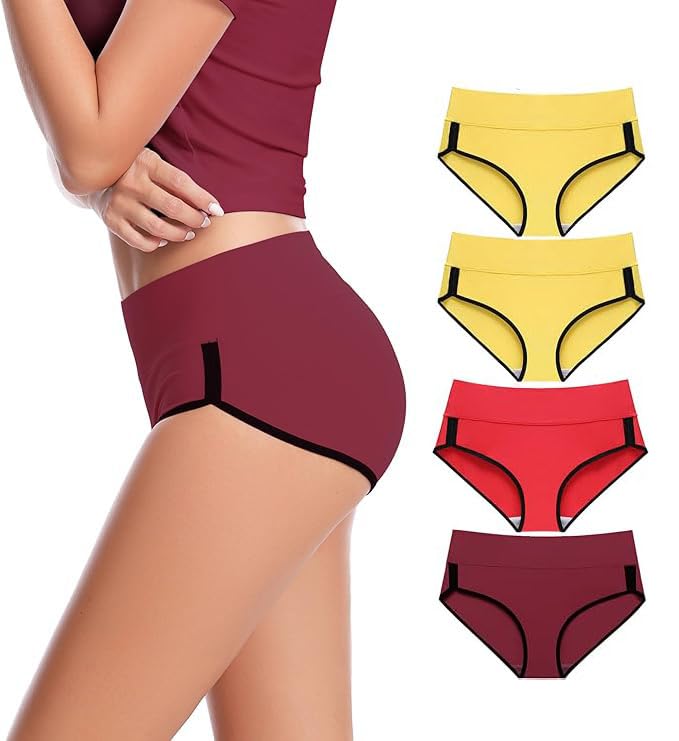 Image of DIVING DEEP Womens Breathable 100% Hipser Regular & Plus Size Underwear | Cotton Brief | High Waist Full Coverage Tummy Controller | High Rise Underpants Womens Panties - (Pack of 4)