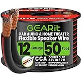 GearIT Speaker Wire Audio Cable CCA 2x4mm≤ (15.24 Meters - Black) Copper Clad Aluminum - Great for Hi-Fi Home Theater and Car Speakers - 12 Gauge AWG, 50 Feet