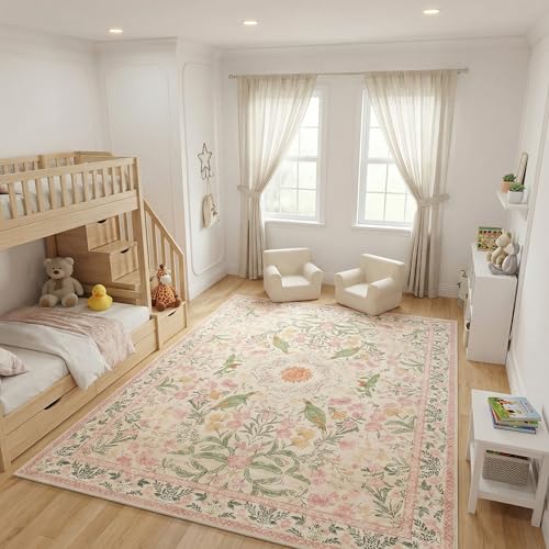 Tapete Bohemio rosa jardín 8'x10' resistente al agua miniatura 2