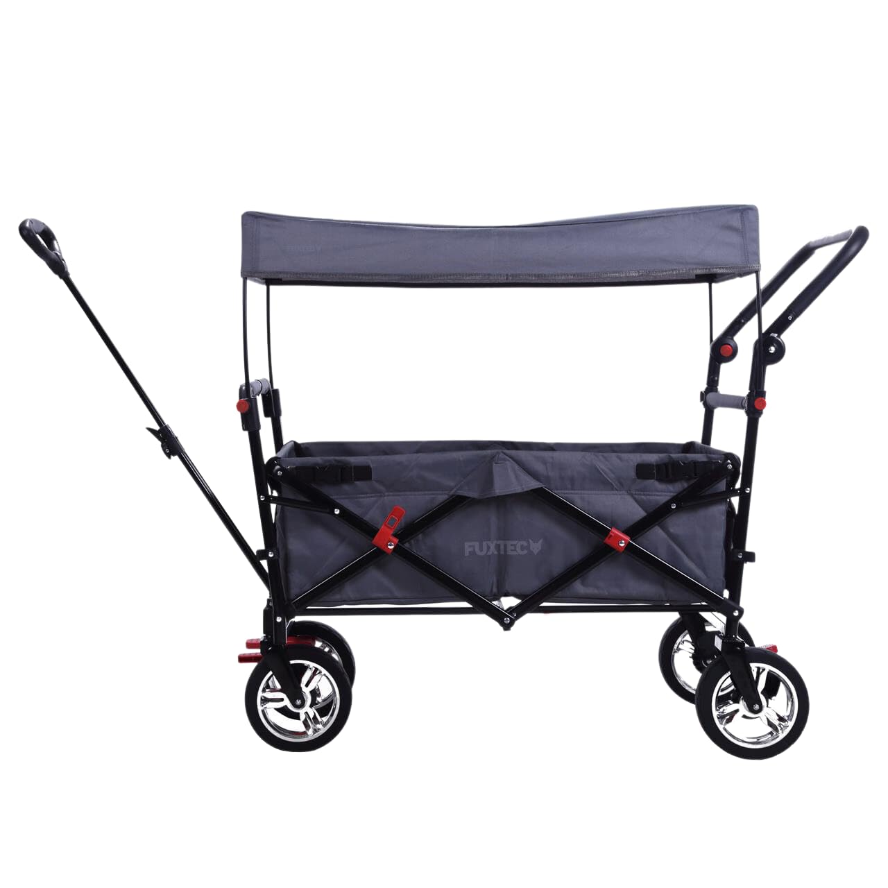 FUXLIFE Foldable handcart FX-CT700 Grey - foldable handcart for excursions & everyday use - padded seat area - with brakes - height-adjustable handle - space-saving folding handcart