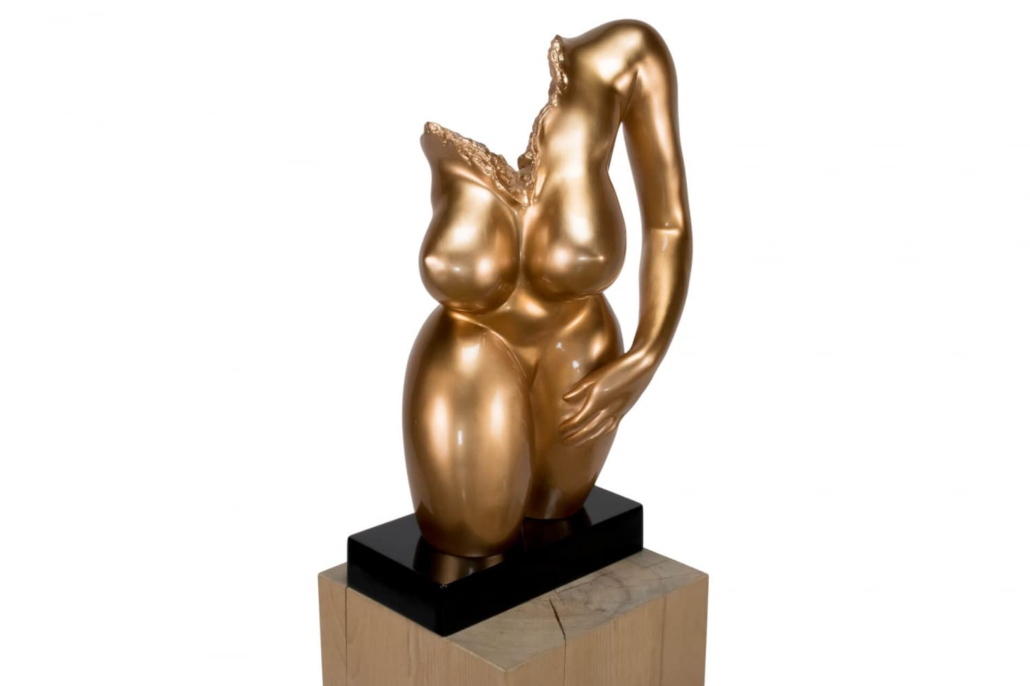 KunstLoft Skulptur modern | 100% HANDGEFERTIGT | 34x60x24cm | Kunststein Statue 'Spiritual Entrance' | Menschen | Gold Schwarz | Deko Figur Wohnzimmer