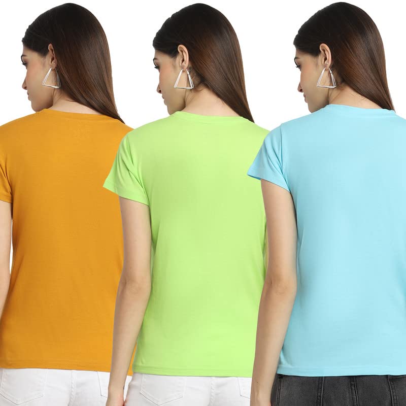 Image of Preneum Women's Cotton Regular Fit Graphic Stylish Printed Short Sleeves Casual T-Shirt || Trendy & Style (Pack 3)